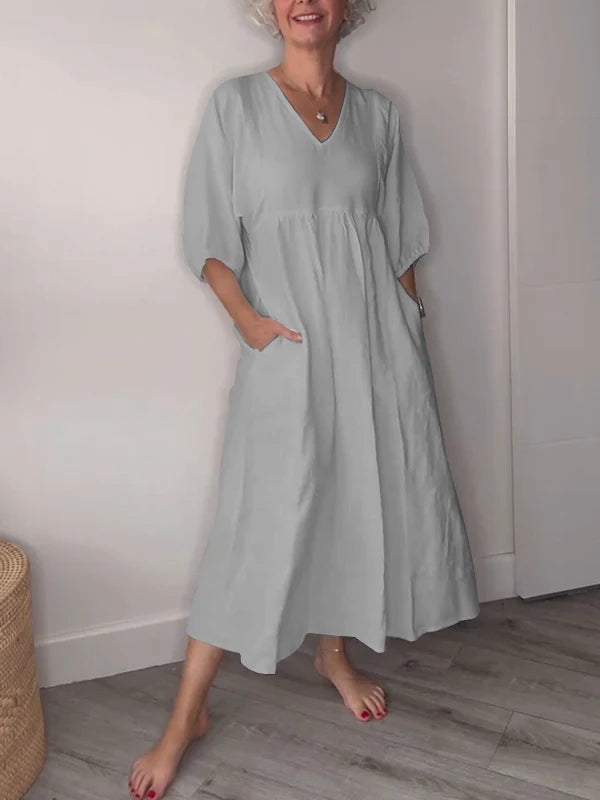 Lucy™ - Robe Midi décontractée à col en V avec poches