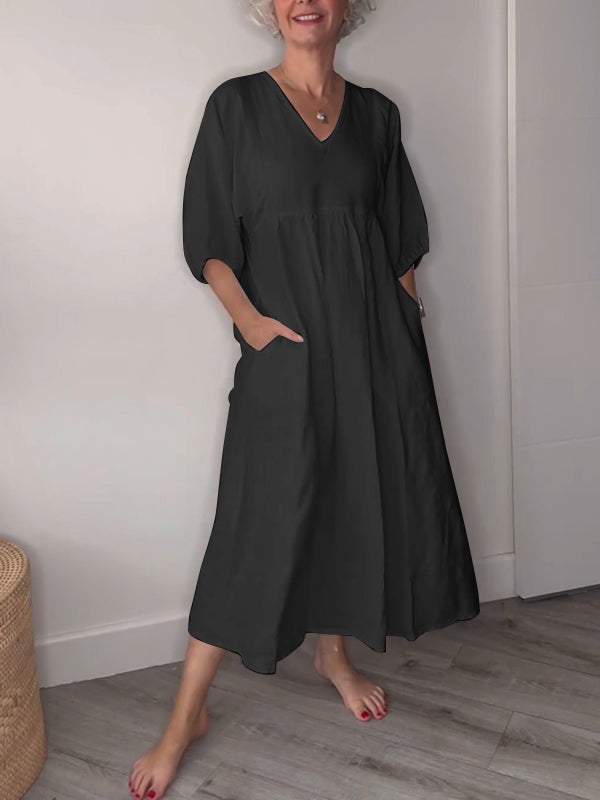 Lucy™ - Robe Midi décontractée à col en V avec poches