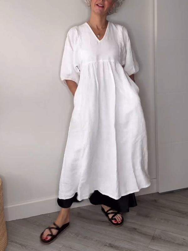 Lucy™ - Robe Midi décontractée à col en V avec poches