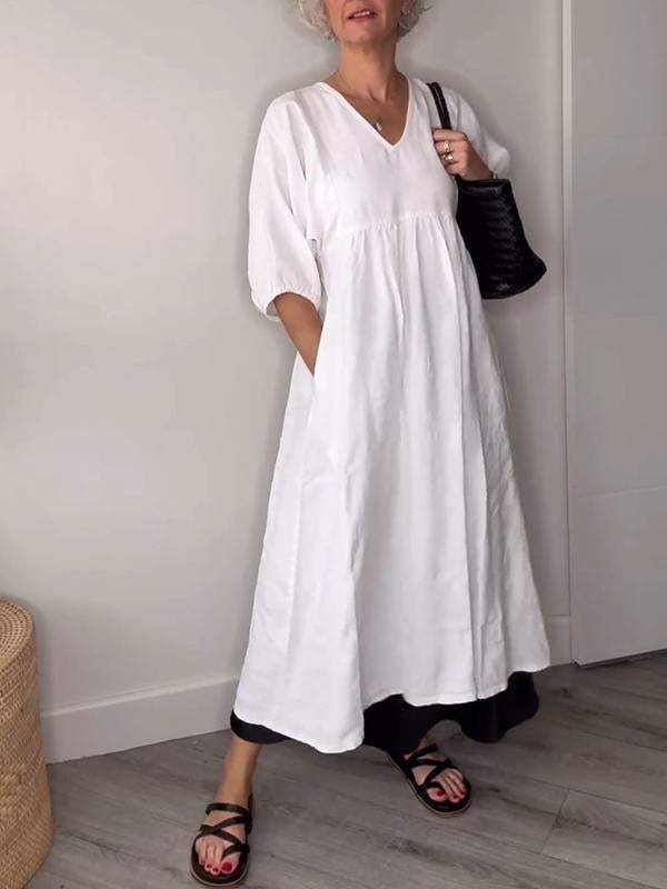 Lucy™ - Robe Midi décontractée à col en V avec poches